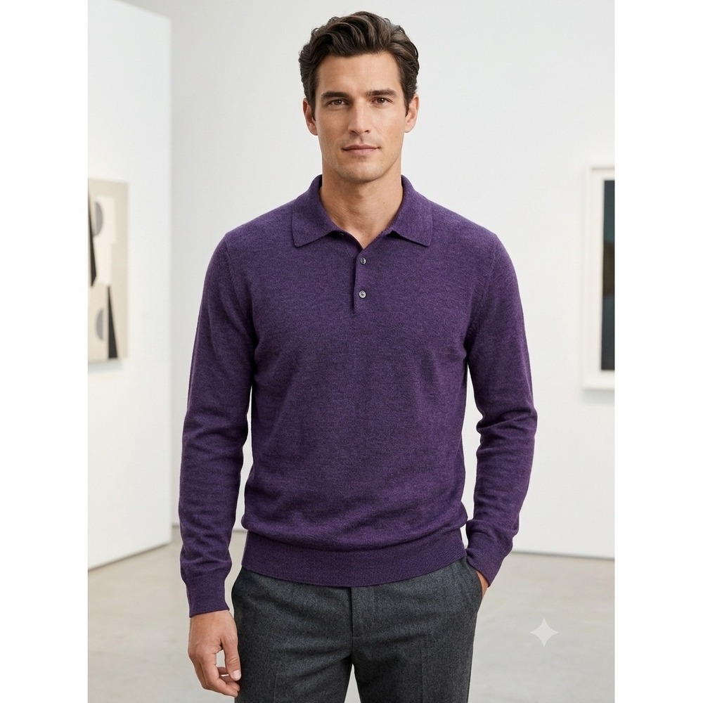 J.Crew Mens Purple Merino Wool Blend Long Sleeve Polo Sweater XL